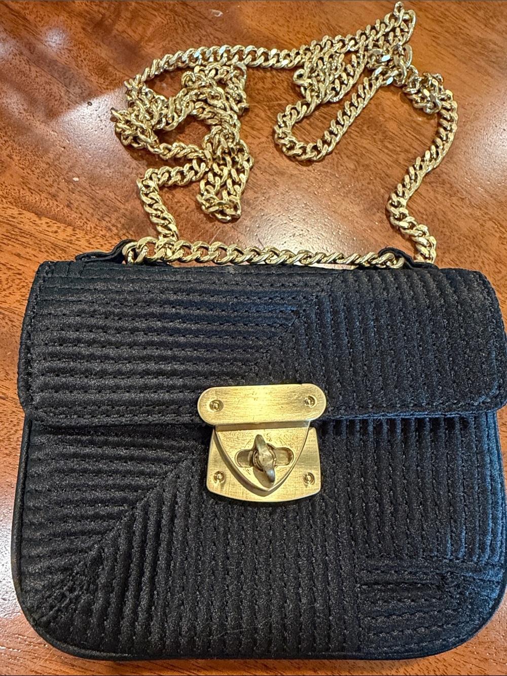 Talbots black quilted sateen crossbody mini bag! Gold-tone chain!